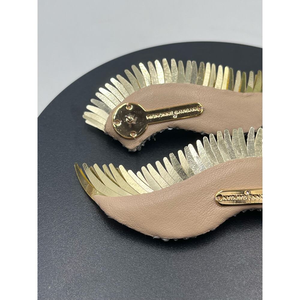 Mignonne Gavigan Gold White Metallic Madeline Large Leather Sequins Wing Earring - Picture 11 of 15